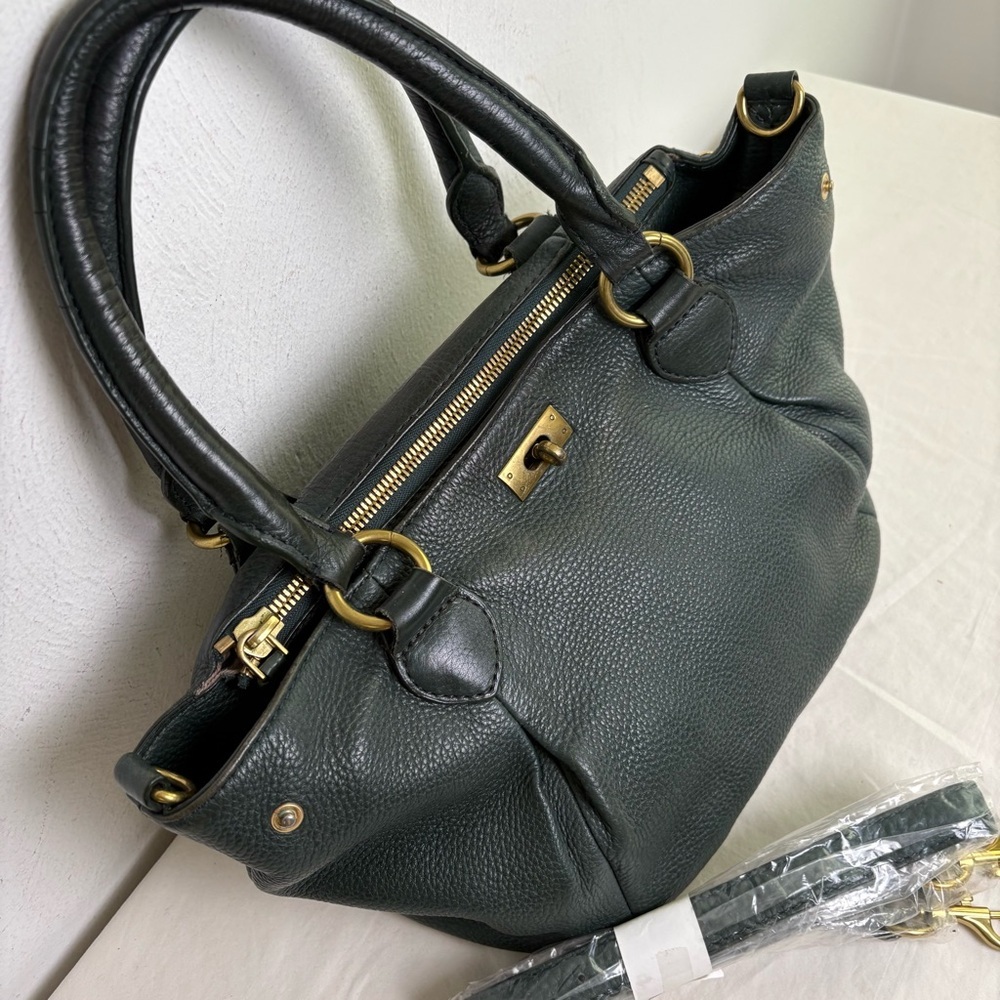 J. CREW Forest Green Pebbled Leather Brompton Hobo Satchel Crossbody Bag Purse - Picture 2 of 13
